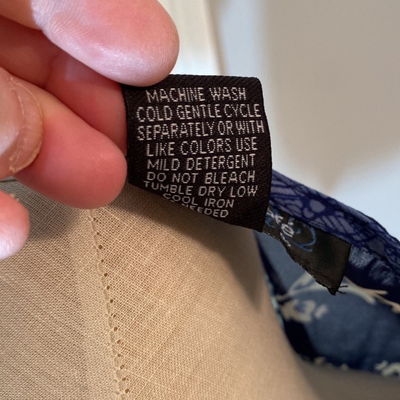 ❤️Bohemian Cafe Blouse Navy Blue Off White With Lacy Collar Never Worn Size M - Picture 7 of 7